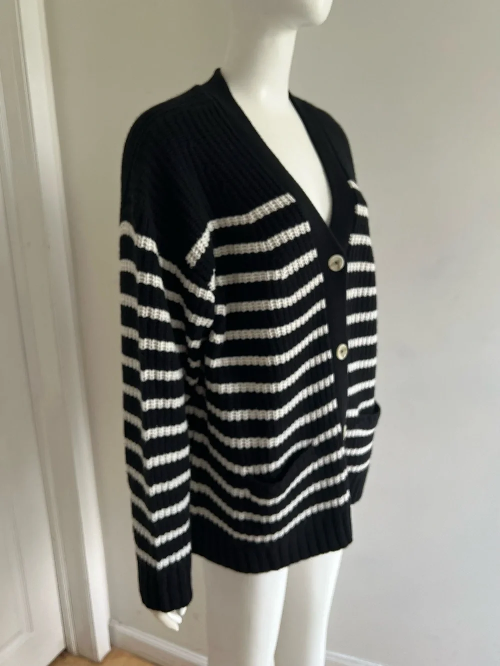 Sandrine Rose x Free People Grandpa Cashmere Wool Cardigan Black White Striped M